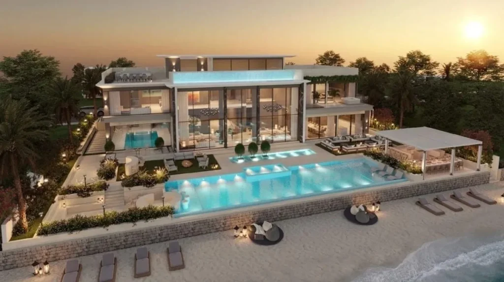 Beachfront luxury villa in Dubai with infinity pool and sea views popular among Australians buying property in Dubai.