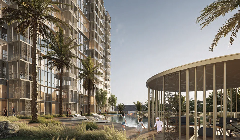 Modern Dubai residential towers with landscaped community and waterfront lifestyle presented at Dubai Property Expo Brisbane 2026.