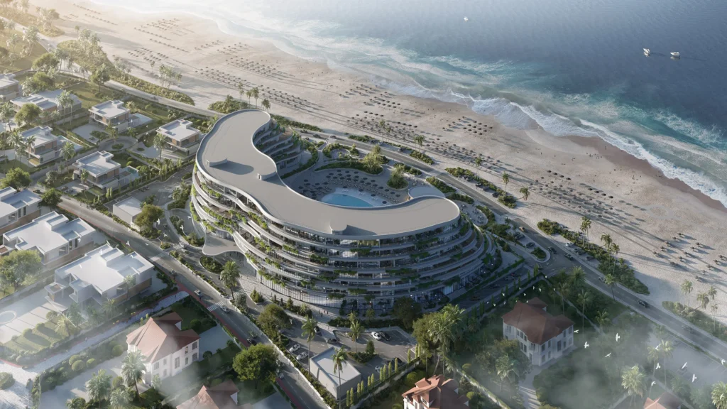 Luxury beachfront residential development in Dubai showcasing premium coastal living opportunities presented at Dubai Property Show Brisbane.